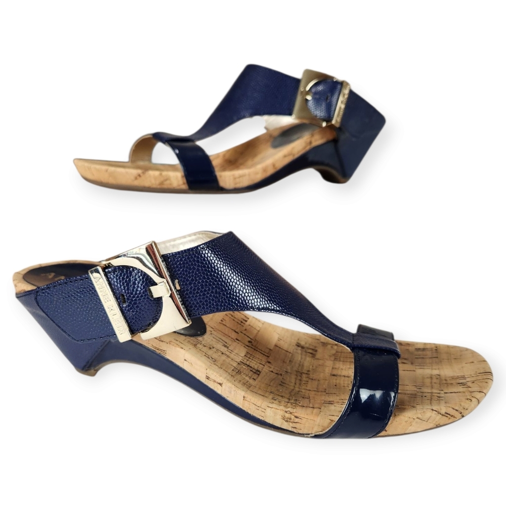 Anne Klein Navy and Gold Sandals